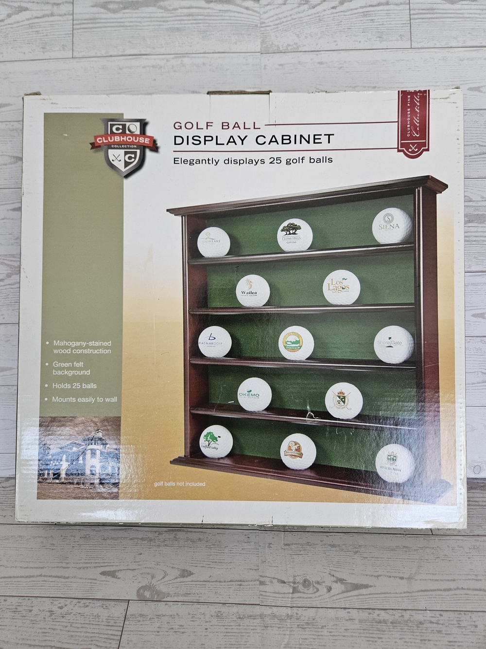 Mahogany-Stained Golf Ball Display Cabinet with Green Felt